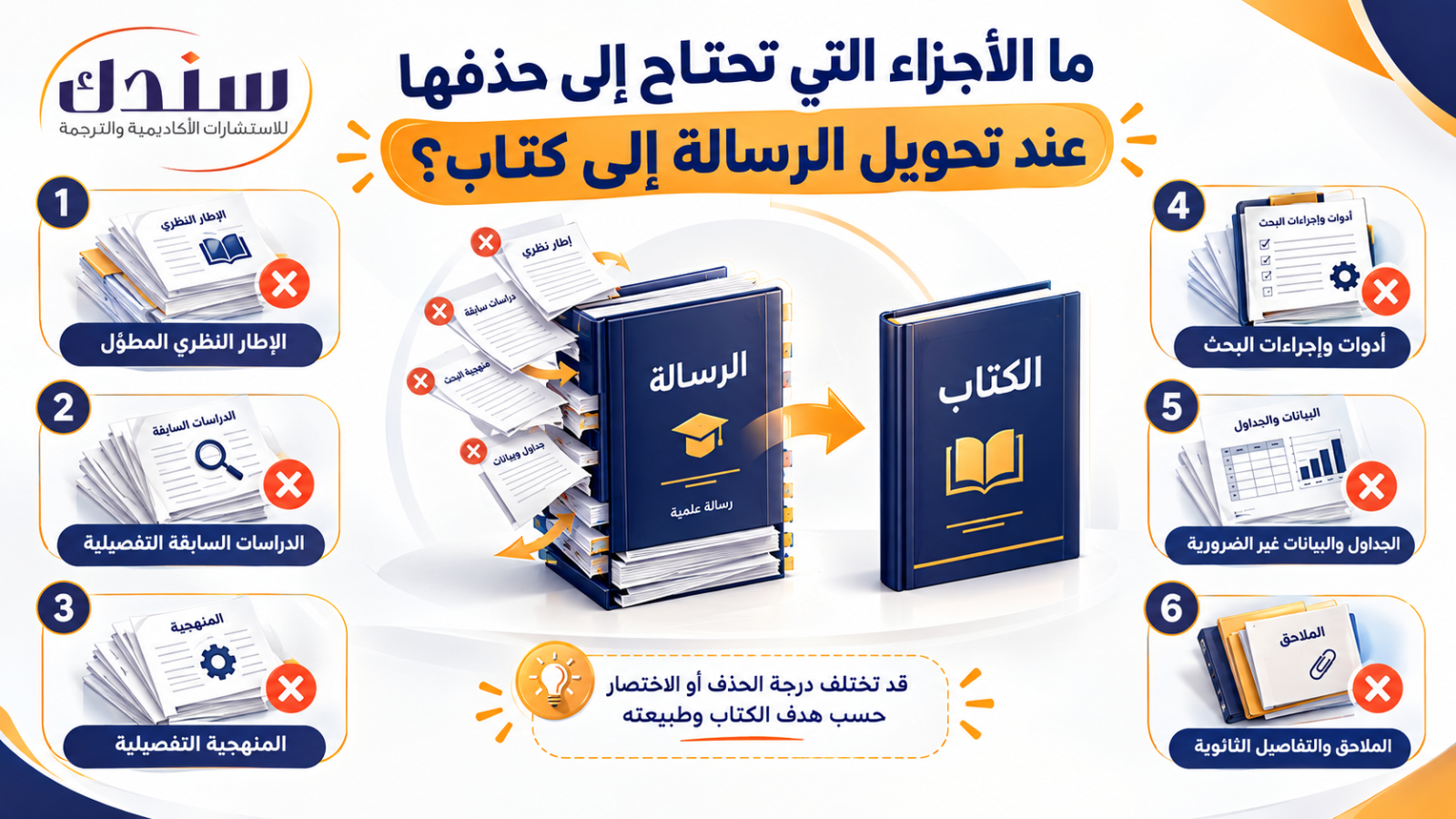 الأجزاء التي تحتاج إلى حذفها عند تحويل الرسالة إلى كتاب